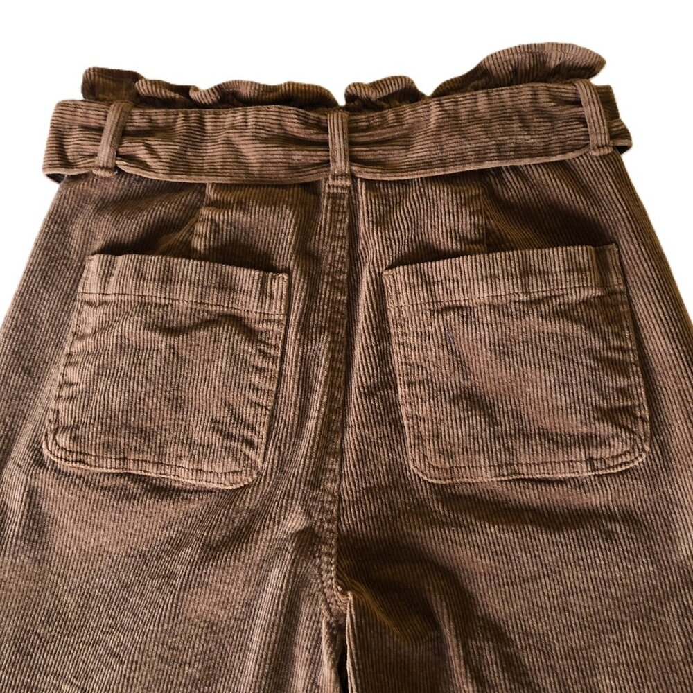 Tgla Corduroy Wide Leg Pants Belted Size XS W26 Paper bag Brown 4 Pockets - Picture 9 of 16